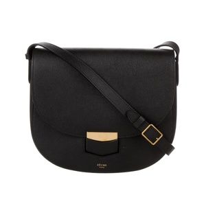 Celine Black Leather Crossbody Shoulder Bag with Gold Hardware